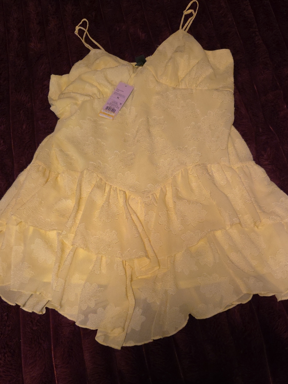 wild fable Pale Yellow Floral Tiered Spaghetti-Strap Dress